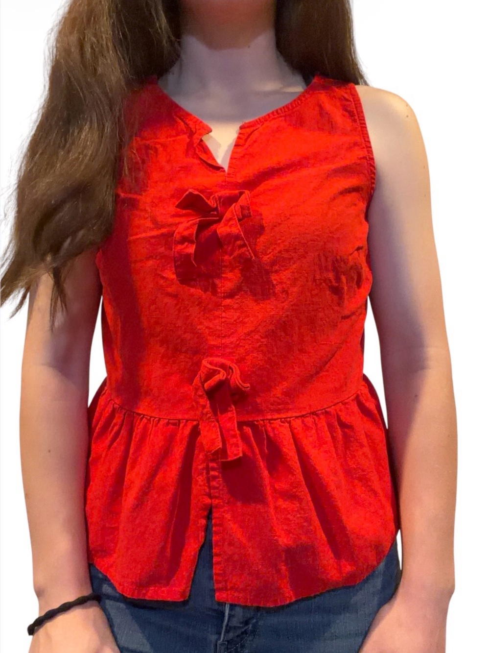 ZESICA Red Bow Tie Front Peplum Top Y2K Size S